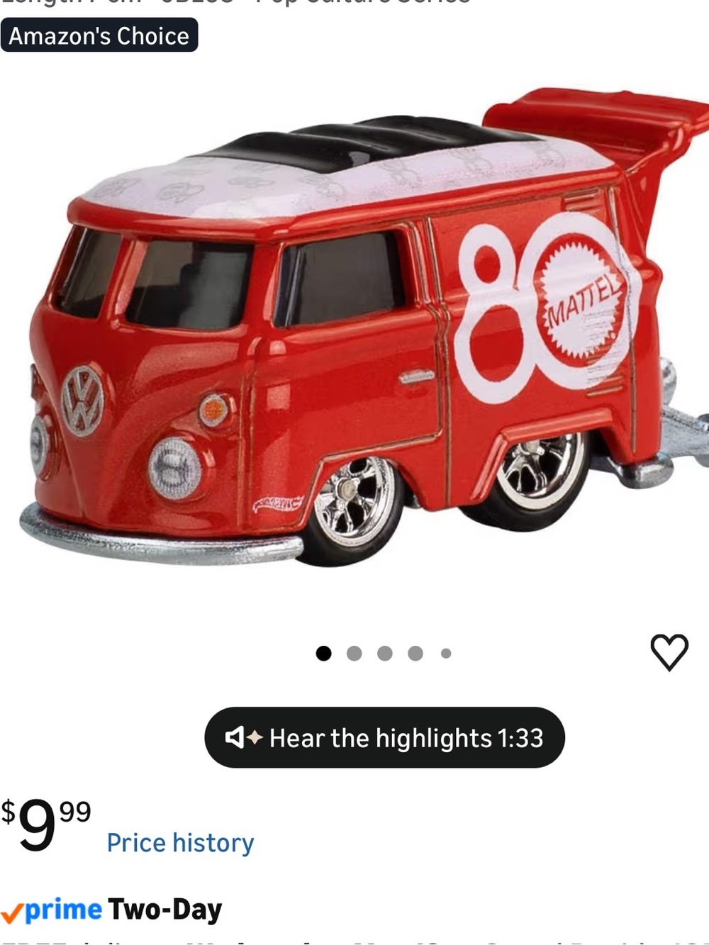 Mattel Hot Wheels KOOL Kombi VW Red Die-Cast Van with White 80 Logo